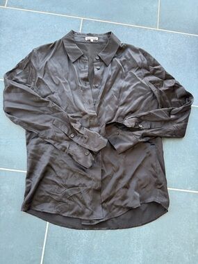 Reformation Black Satin Button-Down Shirt